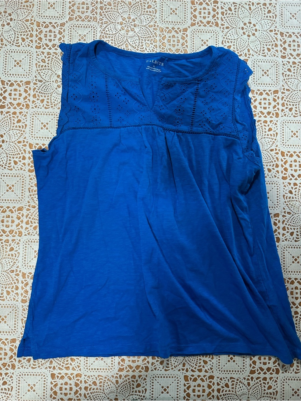 Talbots Blue Eyelet Embroidered Cotton Sleeveless Top Size XL